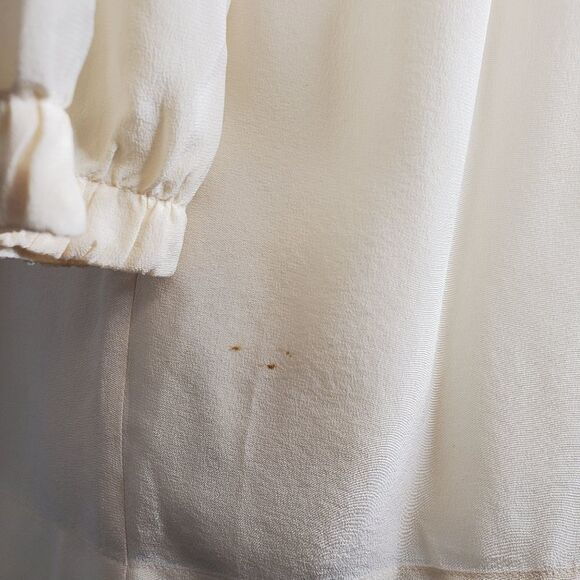 VINCE blouse cream ivory smocked neck silk 3/4 sleeve top S - Picture 5 of 7